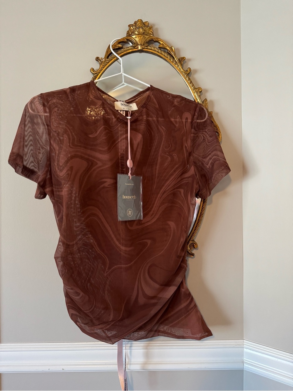 House of CB Chocolate Brown Sheer Swirl-Print Top